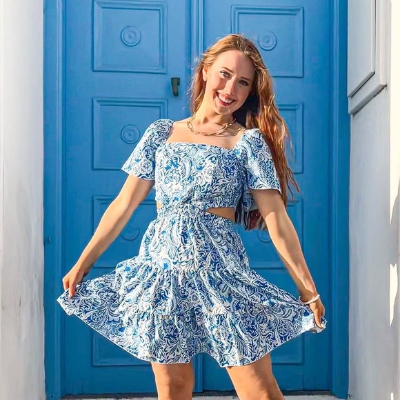 Blue and White Summer Dress - Picture 1 of 3